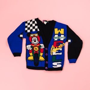 Vintage 90s Mickey Mouse racing knit cardigan